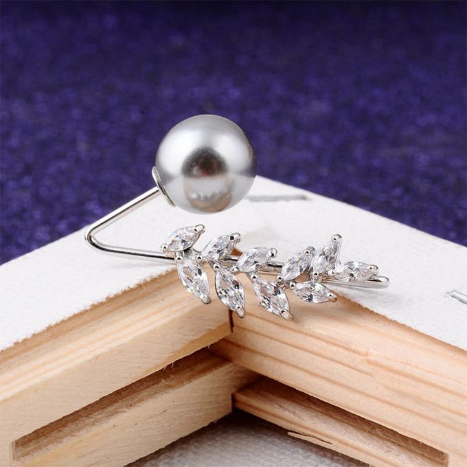 Pearl Brooch Pin Safety Pins Rhinestone Crystal For Wedding Party Grey