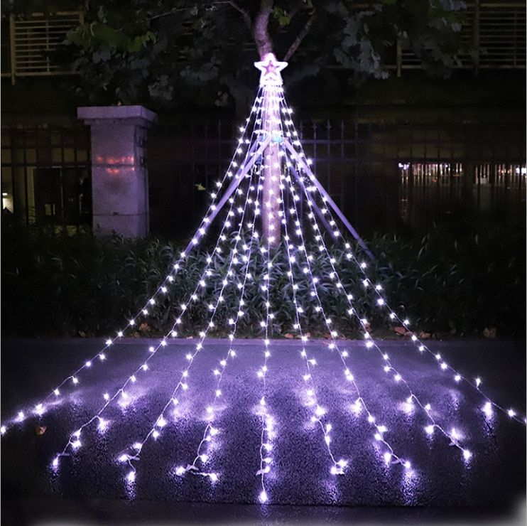 9x3.5M 317 LED String Light Waterfall Curtain Icicle Wedding Party Garden  Christmas Tree Topper Star Fairy Light String Gard--White--