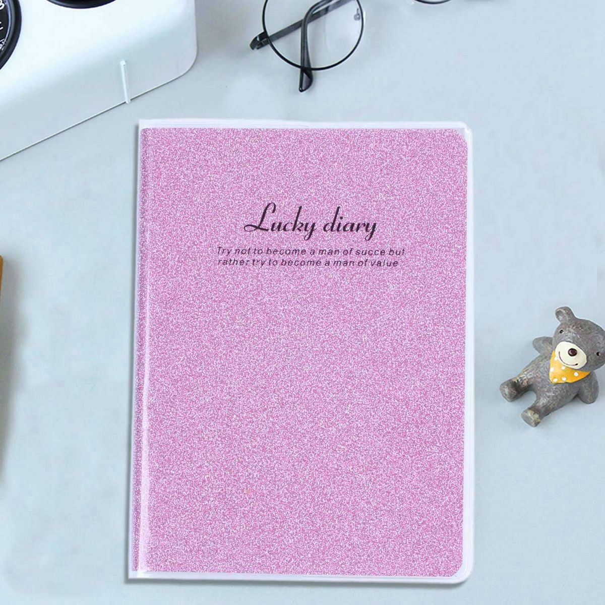 PVC Cover Pink Glitter Powder Decor Diary Memo Book