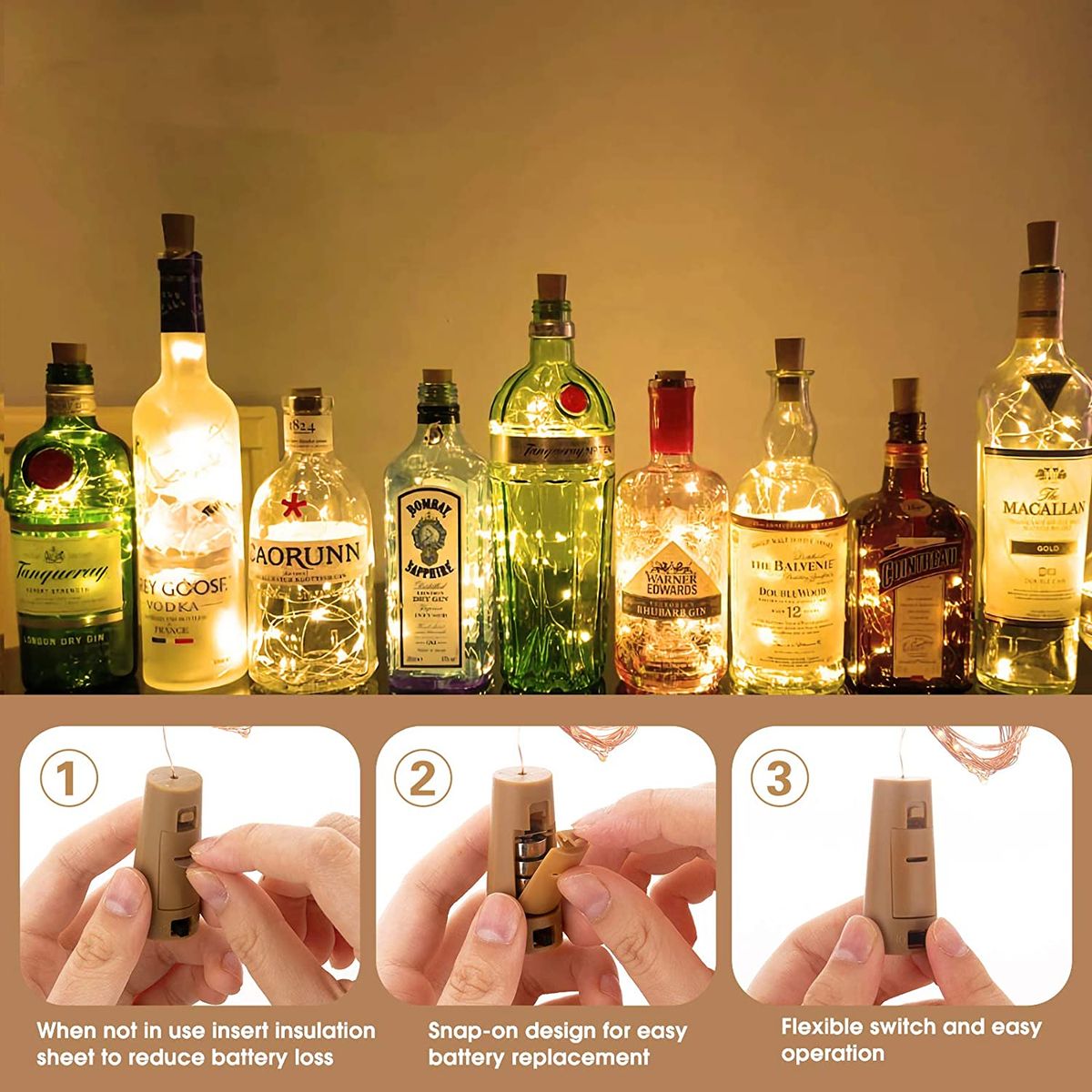 6Pcs 3Pcs/Lot Wine Bottle Lights With Cork DIY LED Lighting Strings Strip Light  For Gard Party Wedding Christmas Halloween--white--6 Pcs