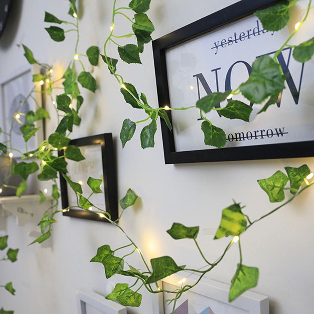 2M 30 LED Artificial Pts Gard Light Green Leaf Ivy Vine Fairy String Lights DIY Hanging  Leaves Lamp For Home Decor--Warm White--