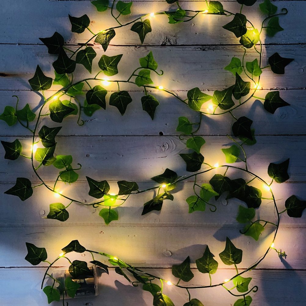 2M 30 LED Artificial Pts Gard Light Green Leaf Ivy Vine Fairy String Lights DIY Hanging  Leaves Lamp For Home Decor--Warm White--