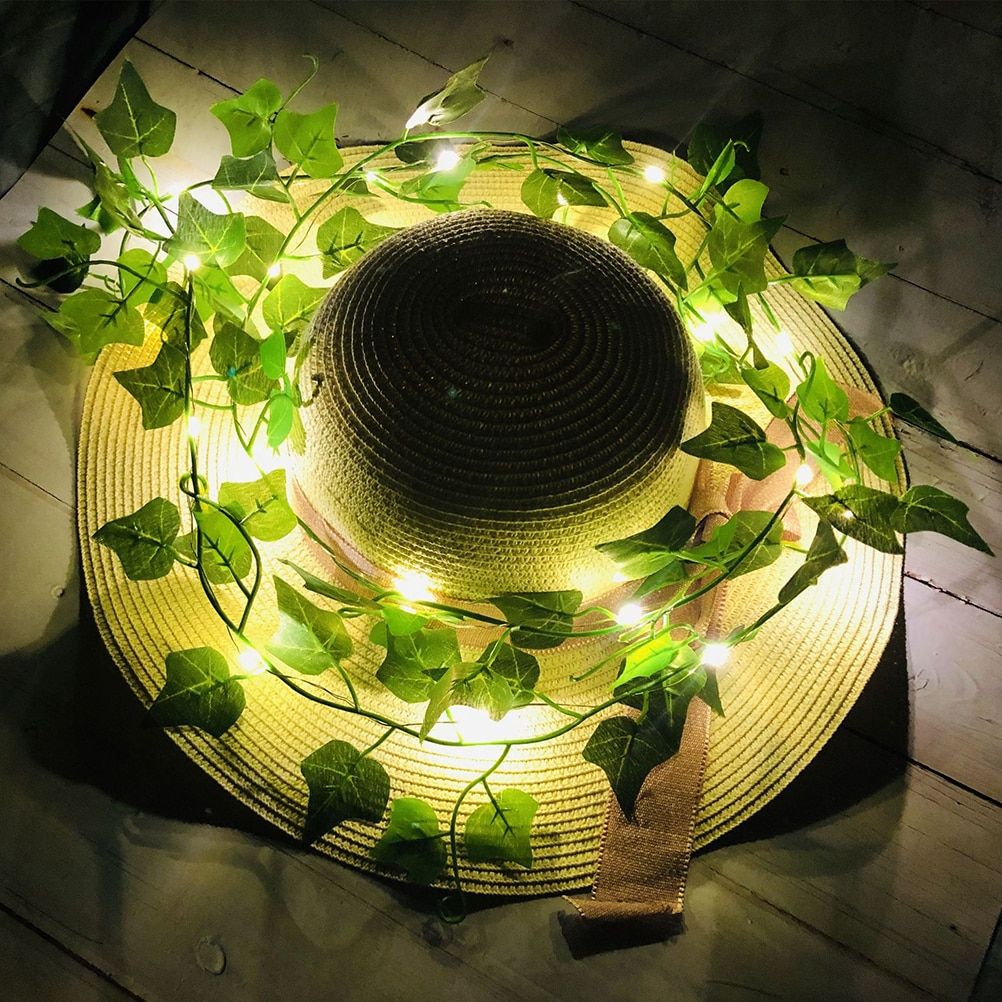2M 30 LED Artificial Pts Gard Light Green Leaf Ivy Vine Fairy String Lights DIY Hanging  Leaves Lamp For Home Decor--Warm White--