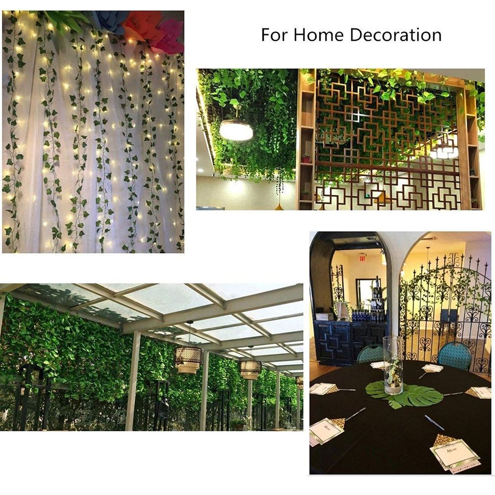 2M 30 LED Artificial Pts Gard Light Green Leaf Ivy Vine Fairy String Lights DIY Hanging  Leaves Lamp For Home Decor--Warm White--