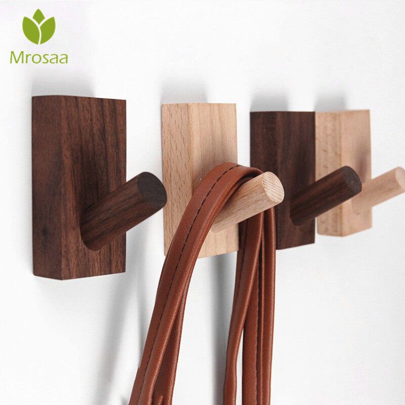 Wooden Coat Hook Natural Wood Clothes Hanger Home Decoration Clothes Bag Hat Headphone Hanger Key Holder Hallway Wall Hook Wood