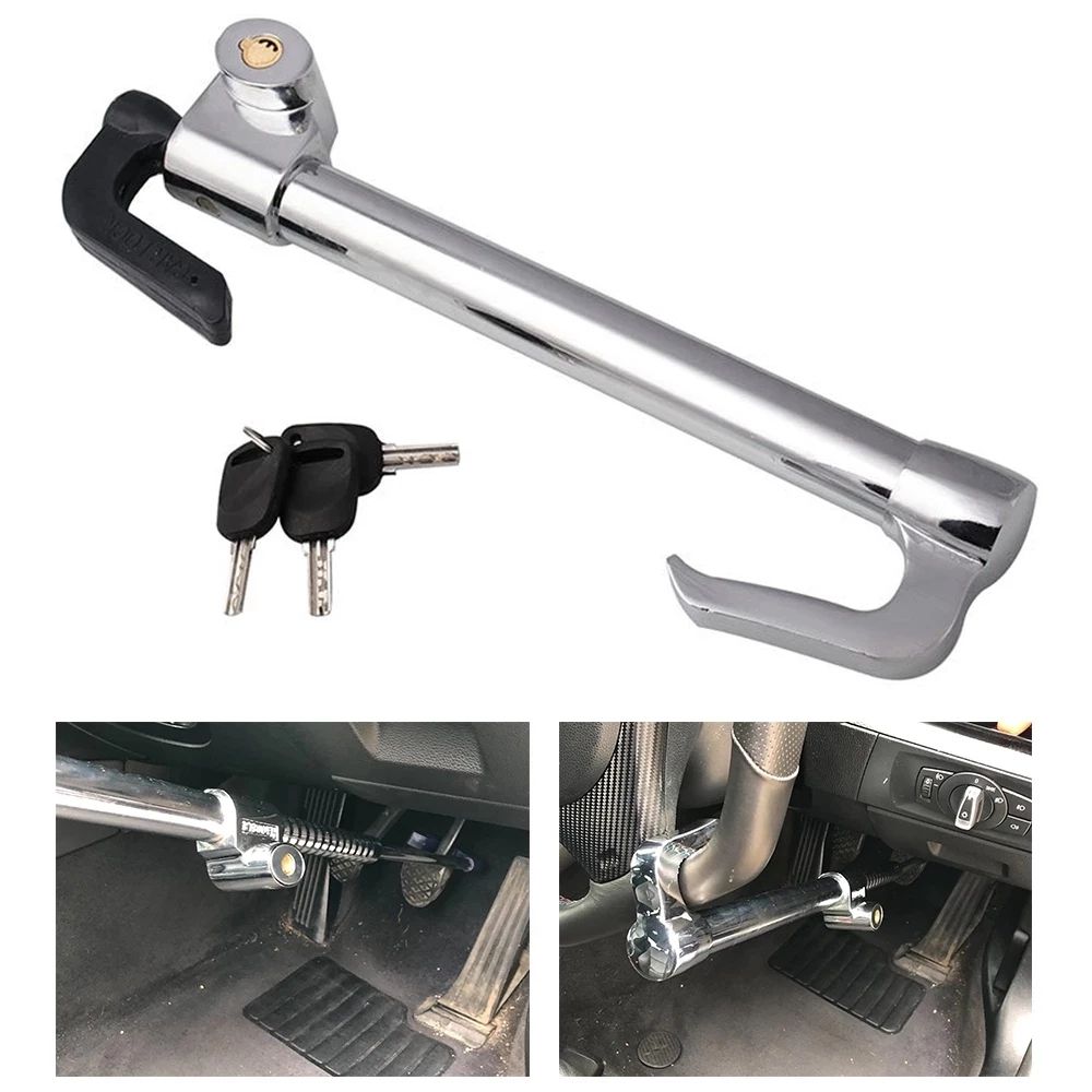1Set Car Steering Wheel Anti-Theft Lock Brake Lock Retractable Double Hook Car Clutch Pedal Lock