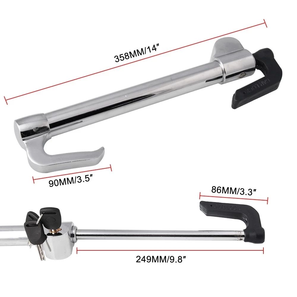 1Set Car Steering Wheel Anti-Theft Lock Brake Lock Retractable Double Hook Car Clutch Pedal Lock