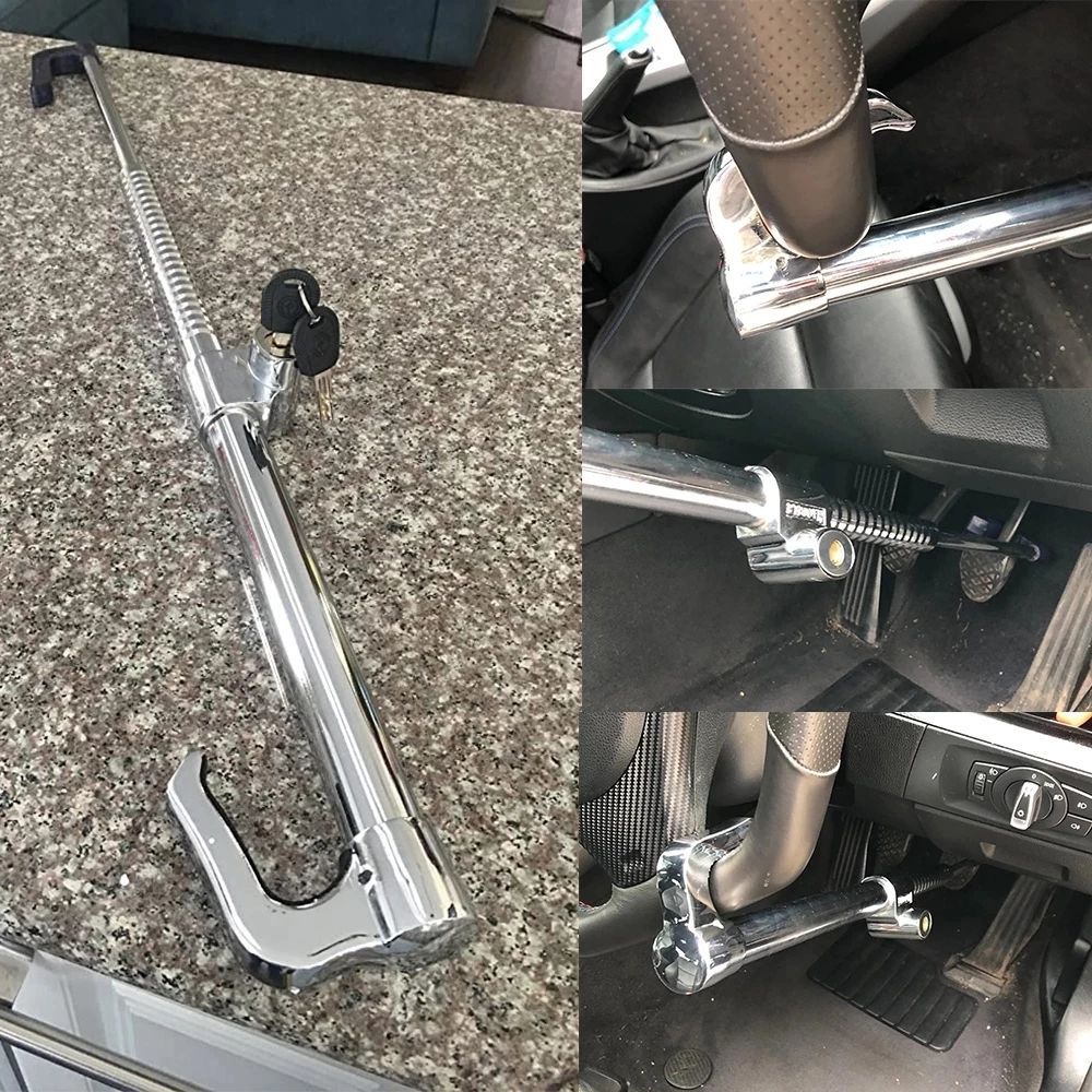 1Set Car Steering Wheel Anti-Theft Lock Brake Lock Retractable Double Hook Car Clutch Pedal Lock