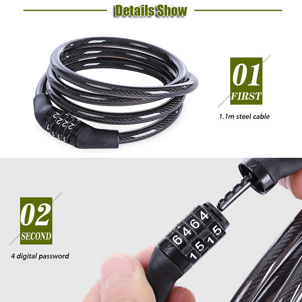 1 Pc Bike Bicycle Lock Cable Heavy Duty Combination Chain
