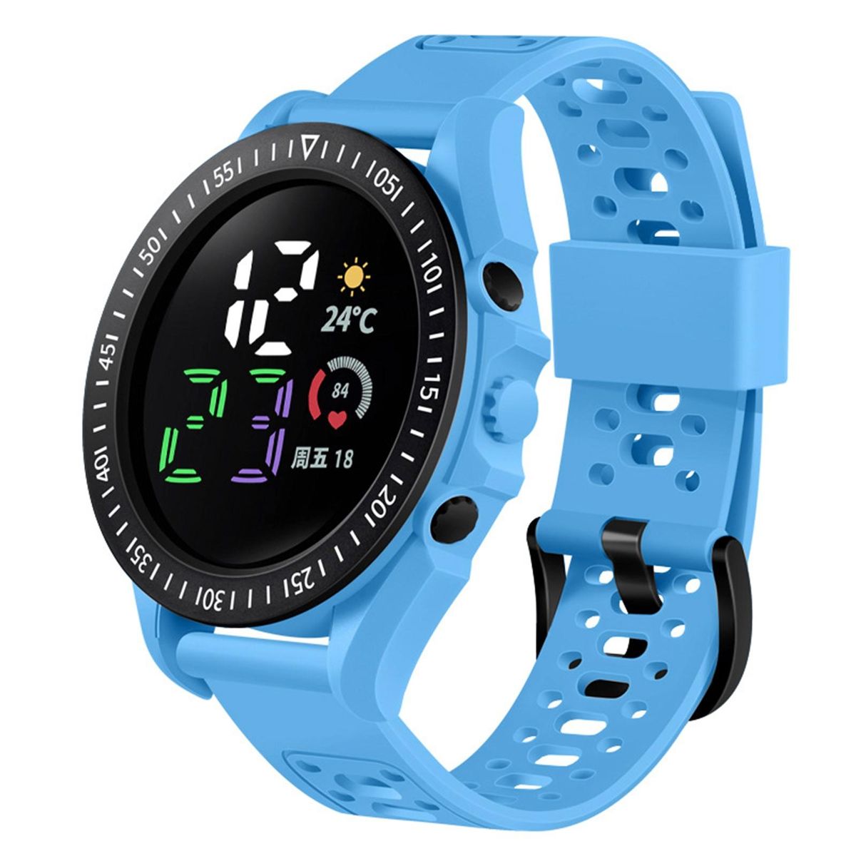 Student Watch Round Dial LED Large Screen-Light Blue