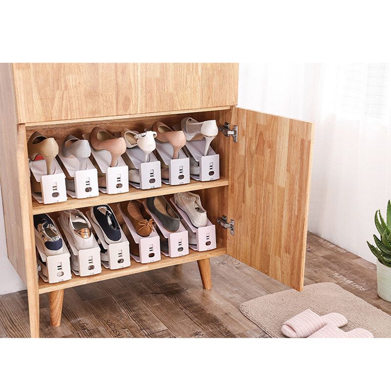 1PC Adjustable Plastic Shoes Rack Durable Space Saving Storage Display Organizer White {average Size}