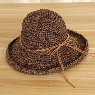 (55-60cm)2021 Woman Summer Hat Korean Handmade Crochet Straw Hat Ladies Bow