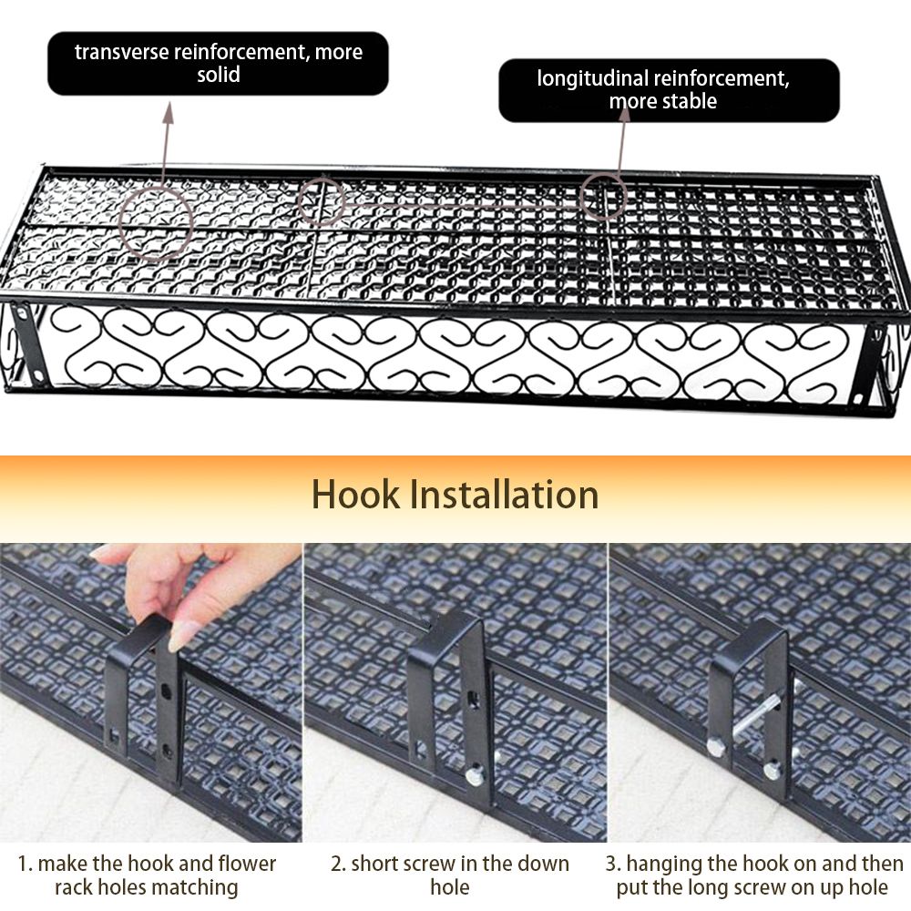 Iron Hang-ing Flower Railing Shelf Basket With Hooks Balcony