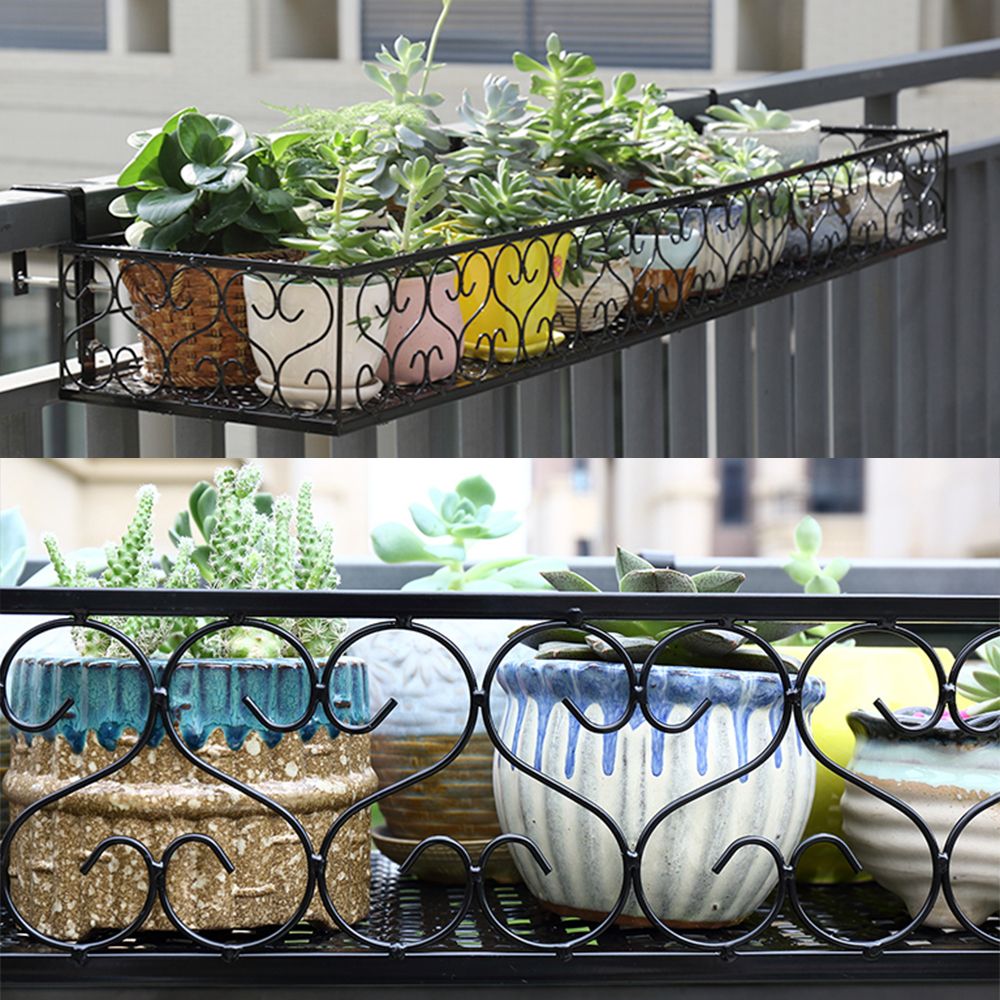 Iron Hang-ing Flower Railing Shelf Basket With Hooks Balcony