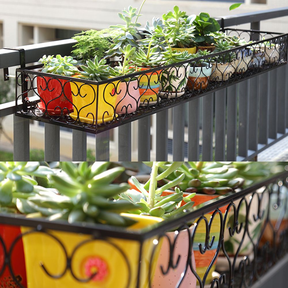 Iron Hang-ing Flower Railing Shelf Basket With Hooks Balcony