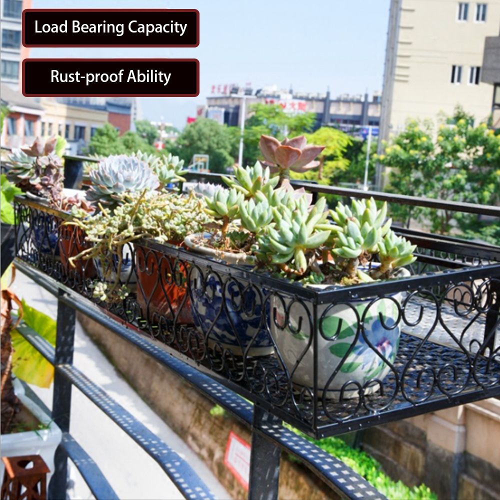 Iron Hang-ing Flower Railing Shelf Basket With Hooks Balcony