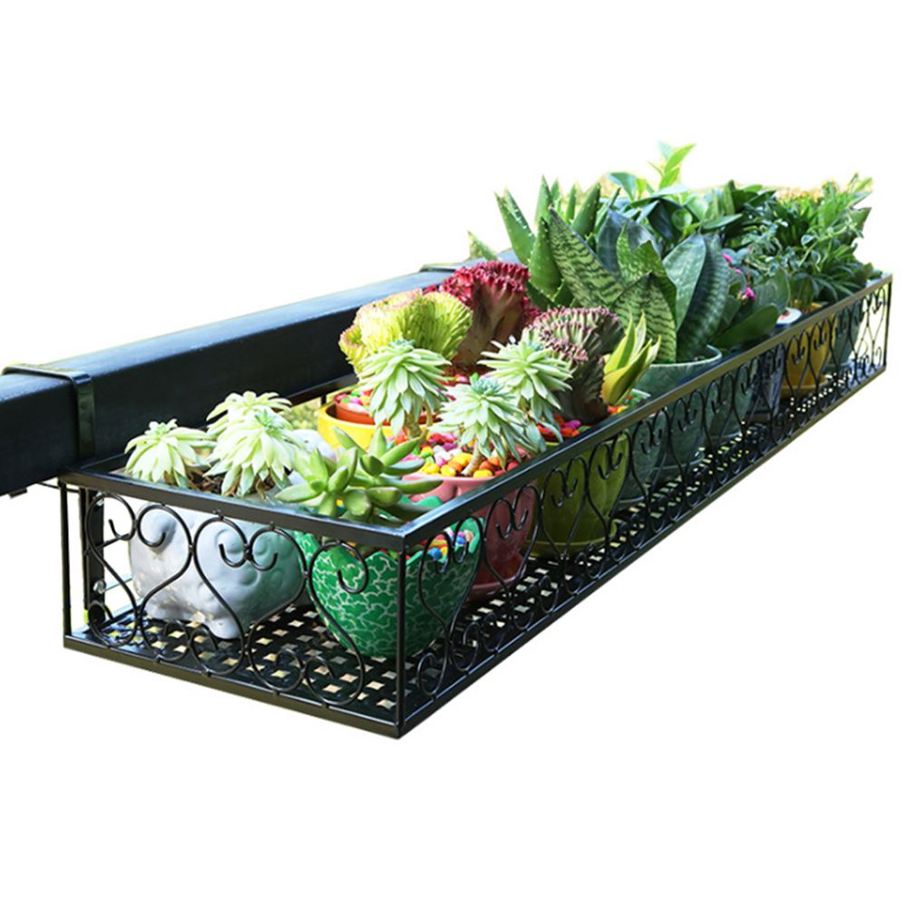 Iron Hang-ing Flower Railing Shelf Basket With Hooks Balcony