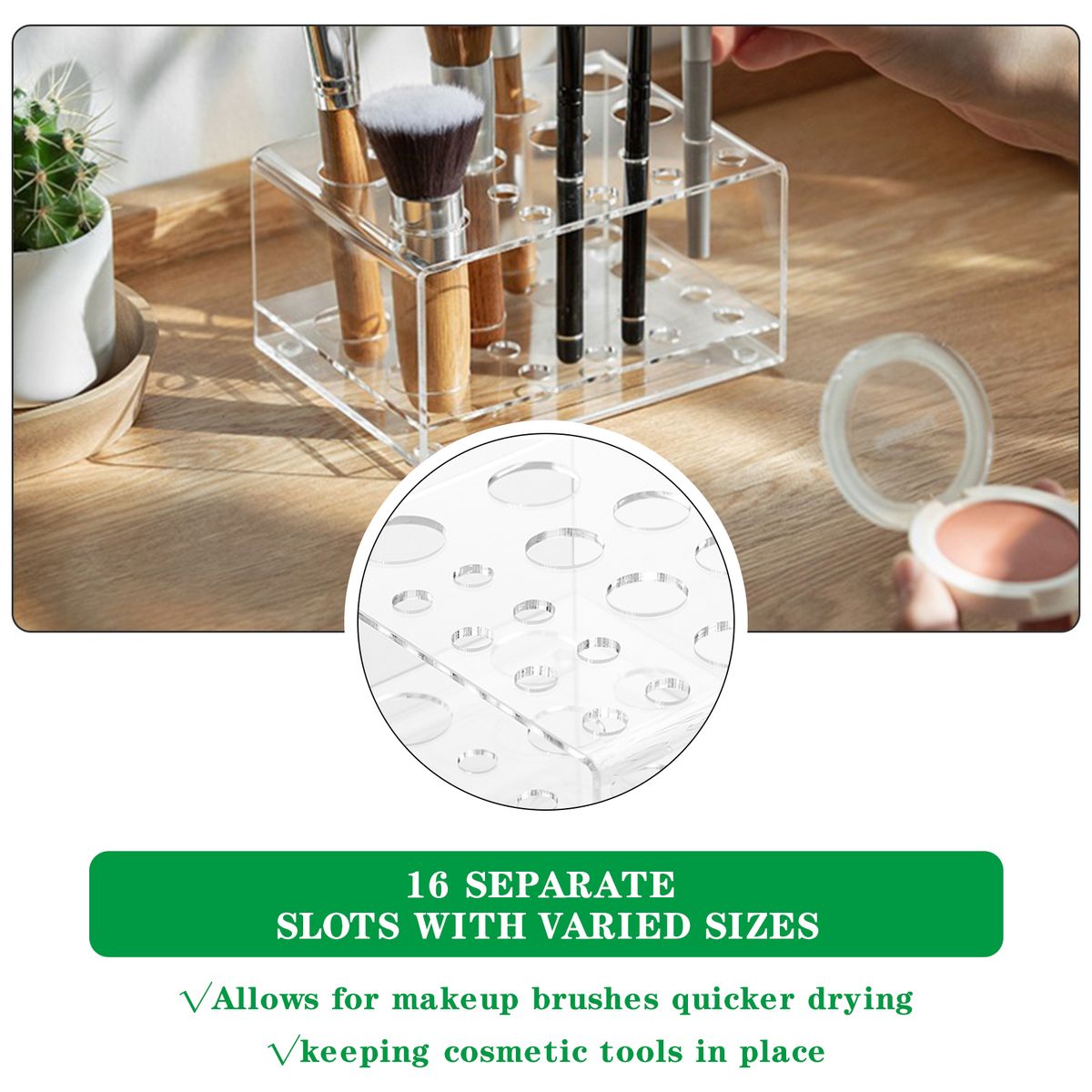 16 Slots Makeup Brush Storage Anti-skid Acrylic Cosmetic