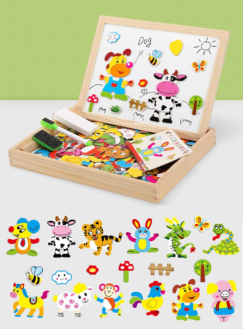 Infant Kids Double-sided Magnetic Blackboard English Numbers Animal Magnetic Puzzle Magnet Board Educational Toys For Children 12 Zodiac Signs