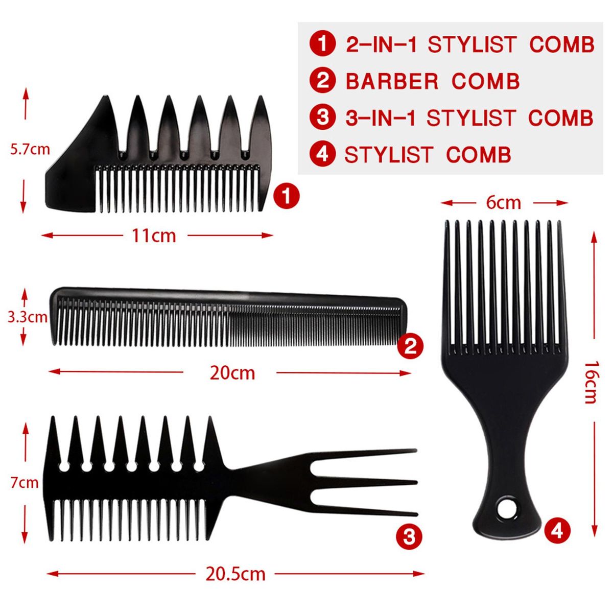 4PCS Hair Brush Comb Set Wide Tooth Comb Hairdressing Styling Tools Wet Pick Barber Comb Anti-Static Hair Brush for Man