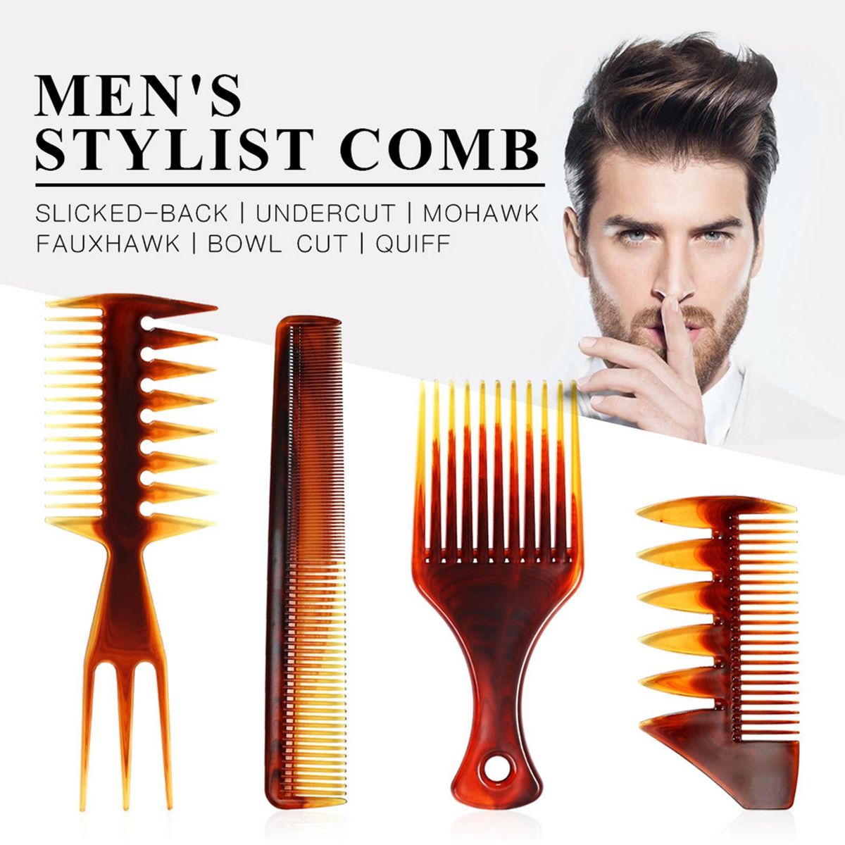4PCS Hair Brush Comb Set Wide Tooth Comb Hairdressing Styling Tools Wet Pick Barber Comb Anti-Static Hair Brush for Man