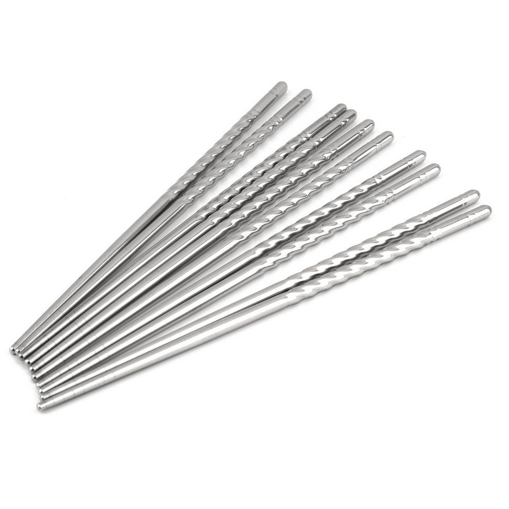 5 Pairs Of Stainless Steel Chopsticks Anti-skip Thread Style Durable Silver Silvery