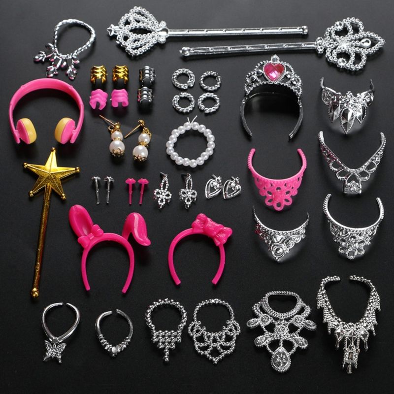 38pcsSet Barbi Doll Accessories Simulation Jewelry Necklace