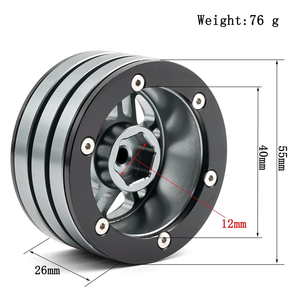 Aluminum Alloy Wheel Rims  Beadlock Hub 4pcs 1.9inch 55*26*40mm  Replacement for Axial SCX10 90026 90046 TRAX4 D90 Wraith 90048 1/10 Remote Control Car