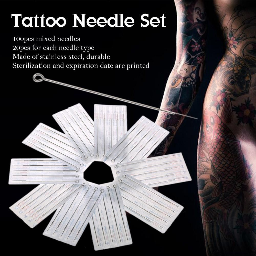 100pcs Mixed Tattoo Needle Set 1RL 3RL 5RL 7RL 9RL Stainless Steel Round Liner Professional Permanent Tattoo Tool Kit
