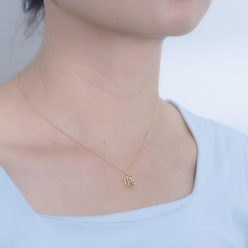 French Entry Lux Retro Hollow Rose Sterling Silver Necklace For Women Special-Interest Des