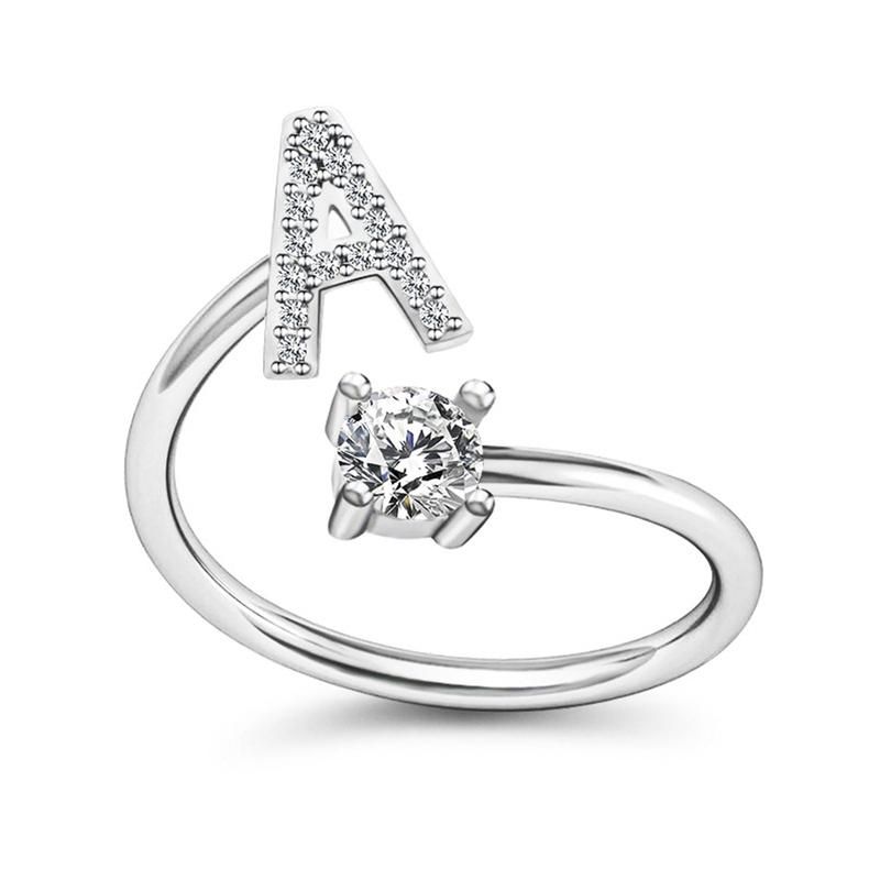 Adjustable A to Z Alphabet Open Ring Couple Wedding Band