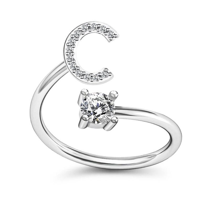 Adjustable A to Z Alphabet Open Ring Couple Wedding Band