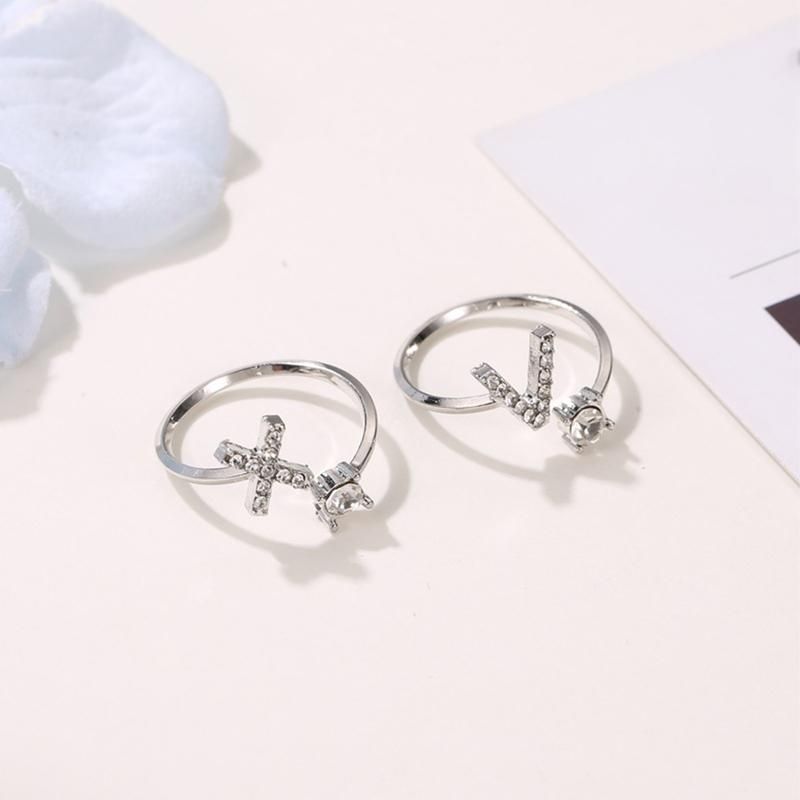 Adjustable A to Z Alphabet Open Ring Couple Wedding Band