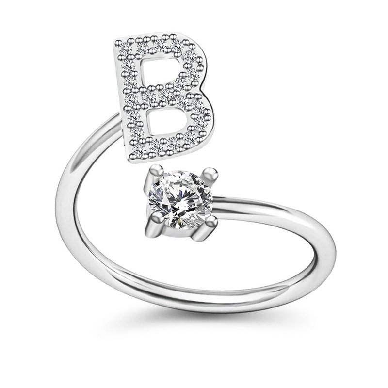 Adjustable A to Z Alphabet Open Ring Couple Wedding Band