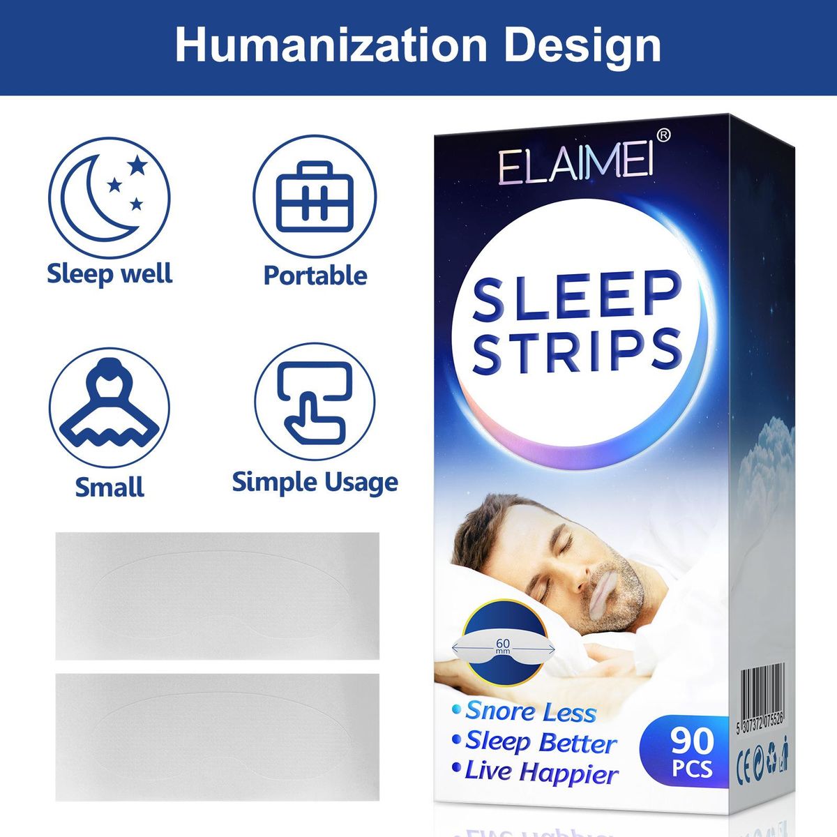 ELAIMEI Anti Snoring Sleep Strips Disposable Mouth Strips Tape Reduce Mouth Dryness Sore Throat Snoring Solution 90pcs