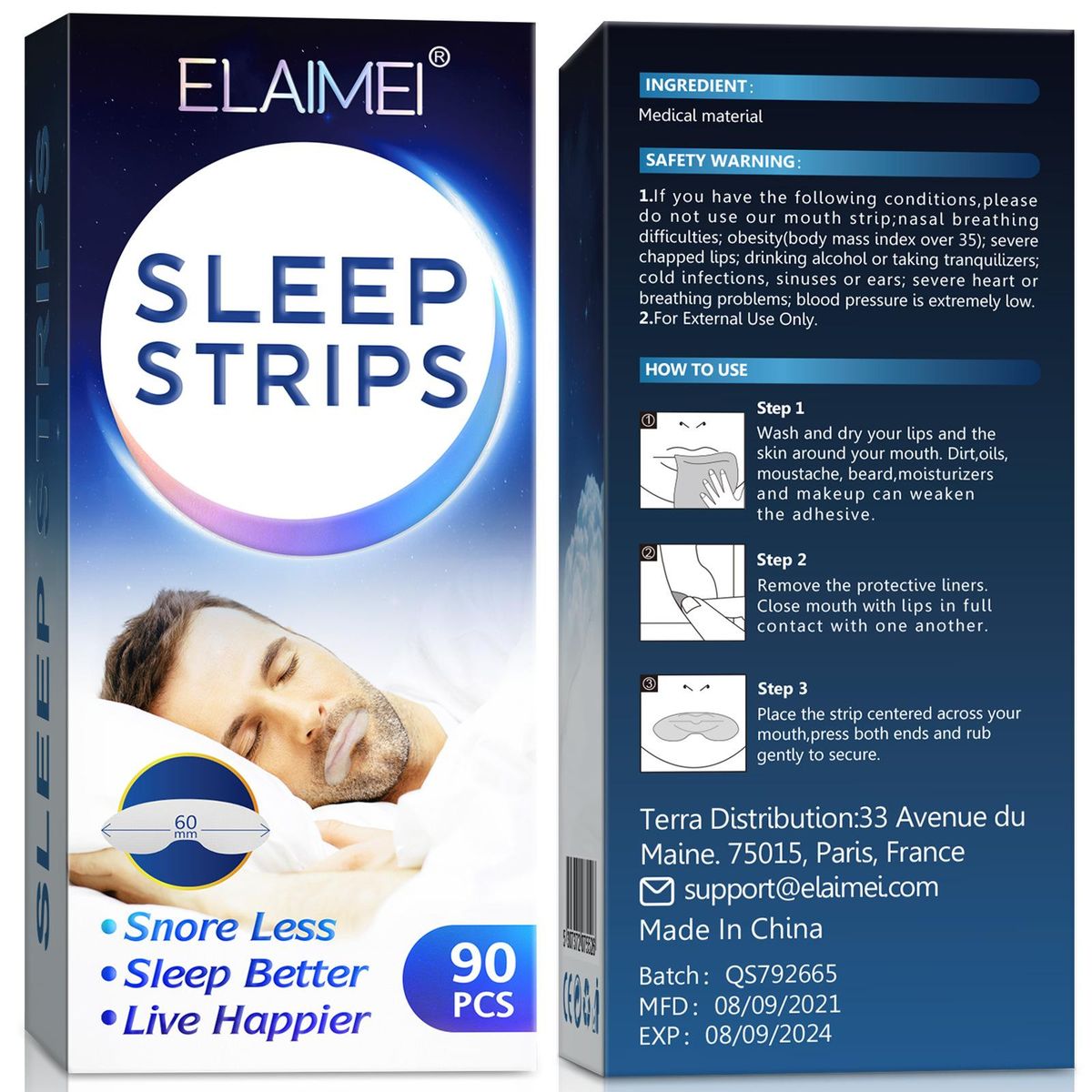 ELAIMEI Anti Snoring Sleep Strips Disposable Mouth Strips Tape Reduce Mouth Dryness Sore Throat Snoring Solution 90pcs