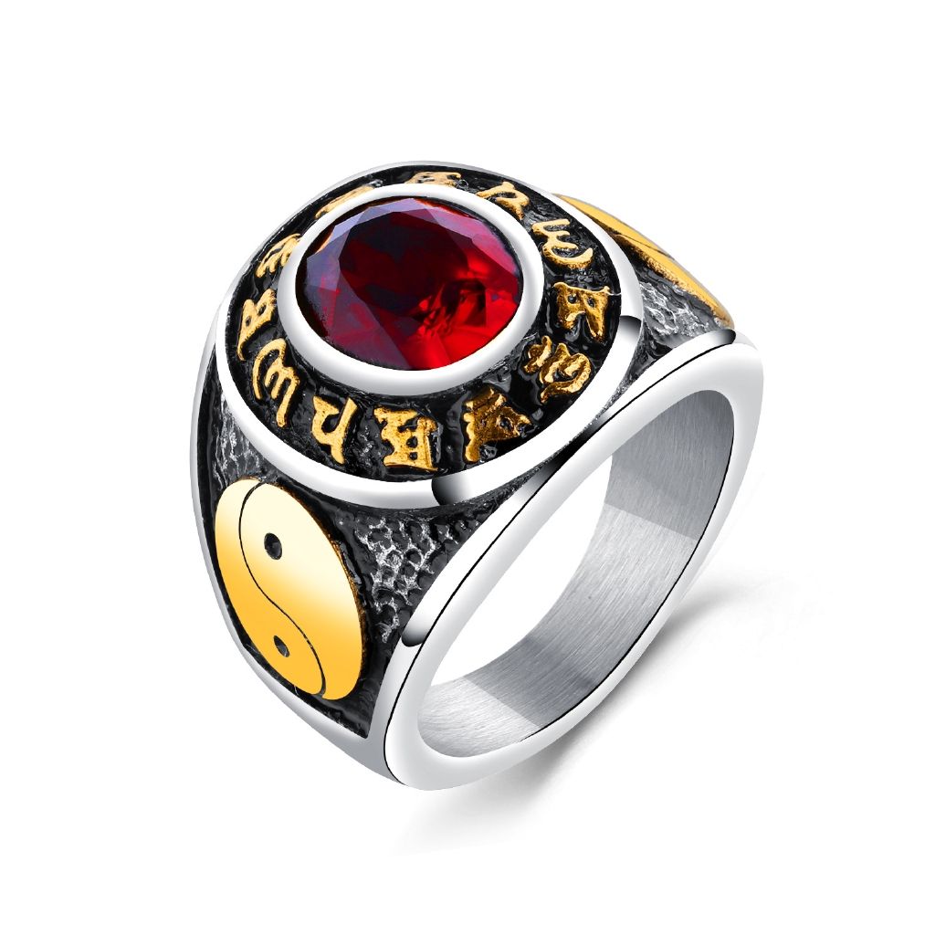 Bagua Titanium Jadi Talisman Not Fade Color Luck Charm Ring-Gold