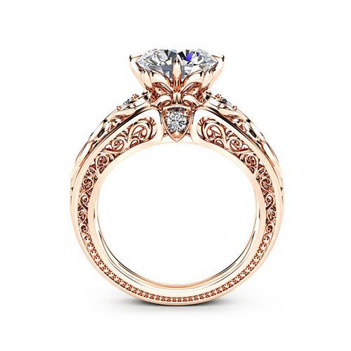 Engagement Ring Unique Design Zircon Inlaid Rose Gold Ladies Rings