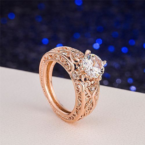 Engagement Ring Unique Design Zircon Inlaid Rose Gold Ladies Rings
