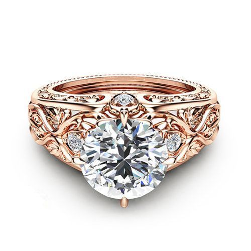 Engagement Ring Unique Design Zircon Inlaid Rose Gold Ladies Rings