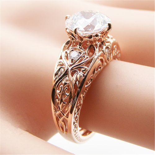 Engagement Ring Unique Design Zircon Inlaid Rose Gold Ladies Rings