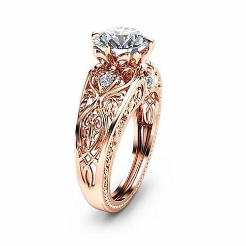 Engagement Ring Unique Design Zircon Inlaid Rose Gold Ladies Rings