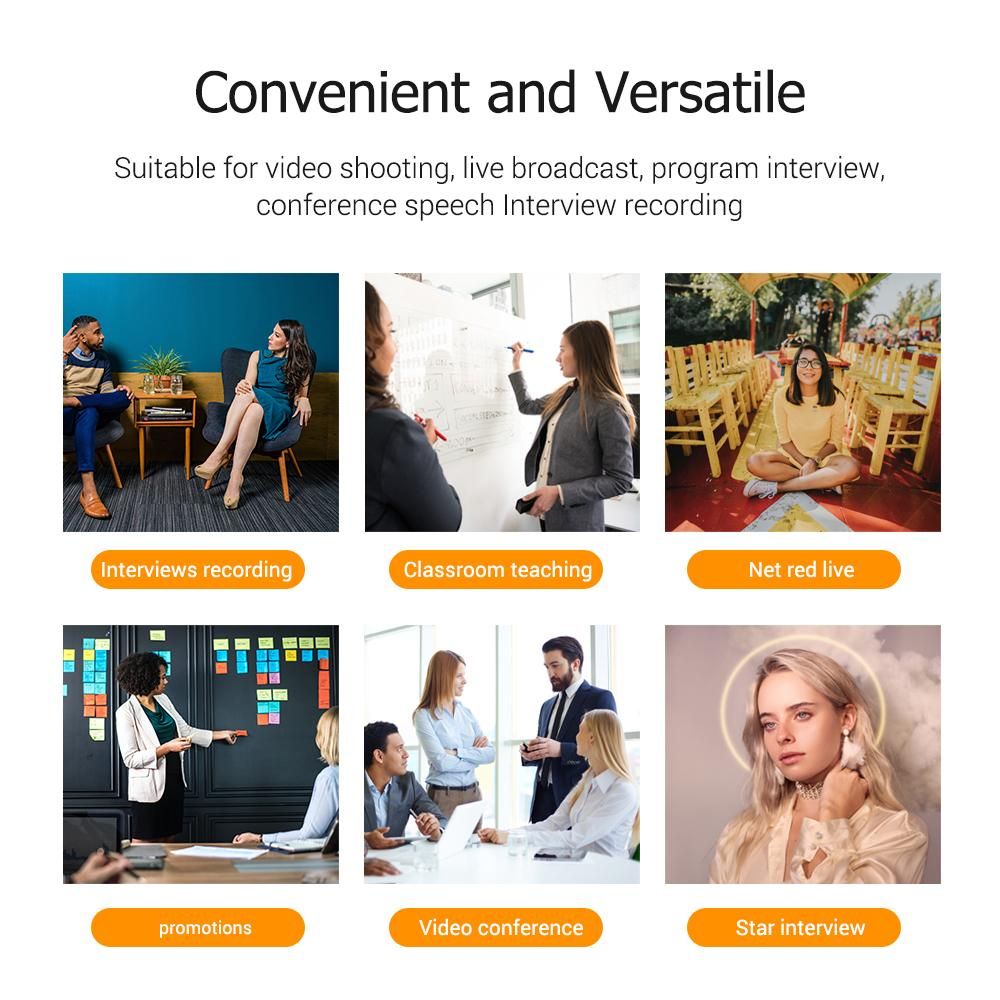 Andoer AD-M2 Pro Clip-on Lavalier Microphone with Omni-directional Dual Mics 3.5mm Plug with 6.5mm Audio Adapter for Smartphones Cameras Recording Pen for News Interview Recording Classroom Teaching Live Streaming Conference 