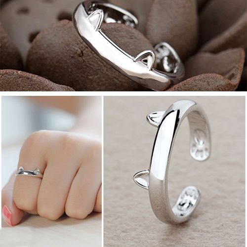 Women's Cat Ear Tail Ring Fashion Cute Animal Shape Adjustable Opening Rings