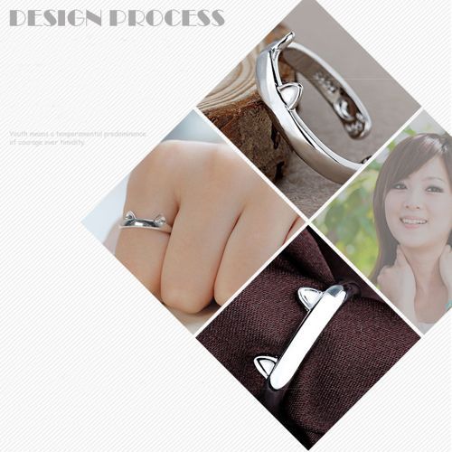 Women's Cat Ear Tail Ring Fashion Cute Animal Shape Adjustable Opening Rings