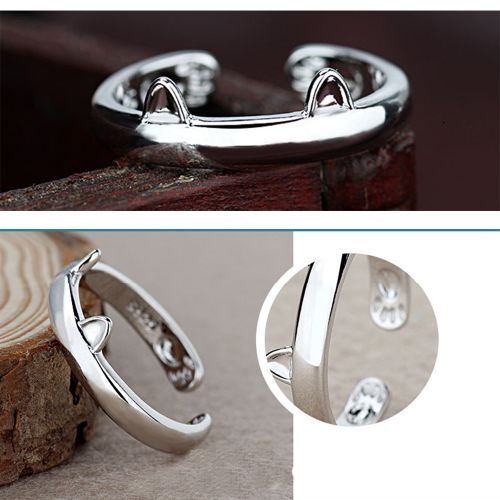 Women's Cat Ear Tail Ring Fashion Cute Animal Shape Adjustable Opening Rings