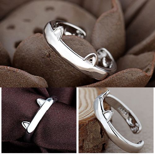 Women's Cat Ear Tail Ring Fashion Cute Animal Shape Adjustable Opening Rings