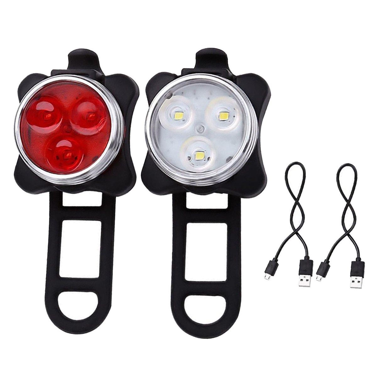 USB Rechargeable Bike Lights Set Head Tail Light Front+Tail Light