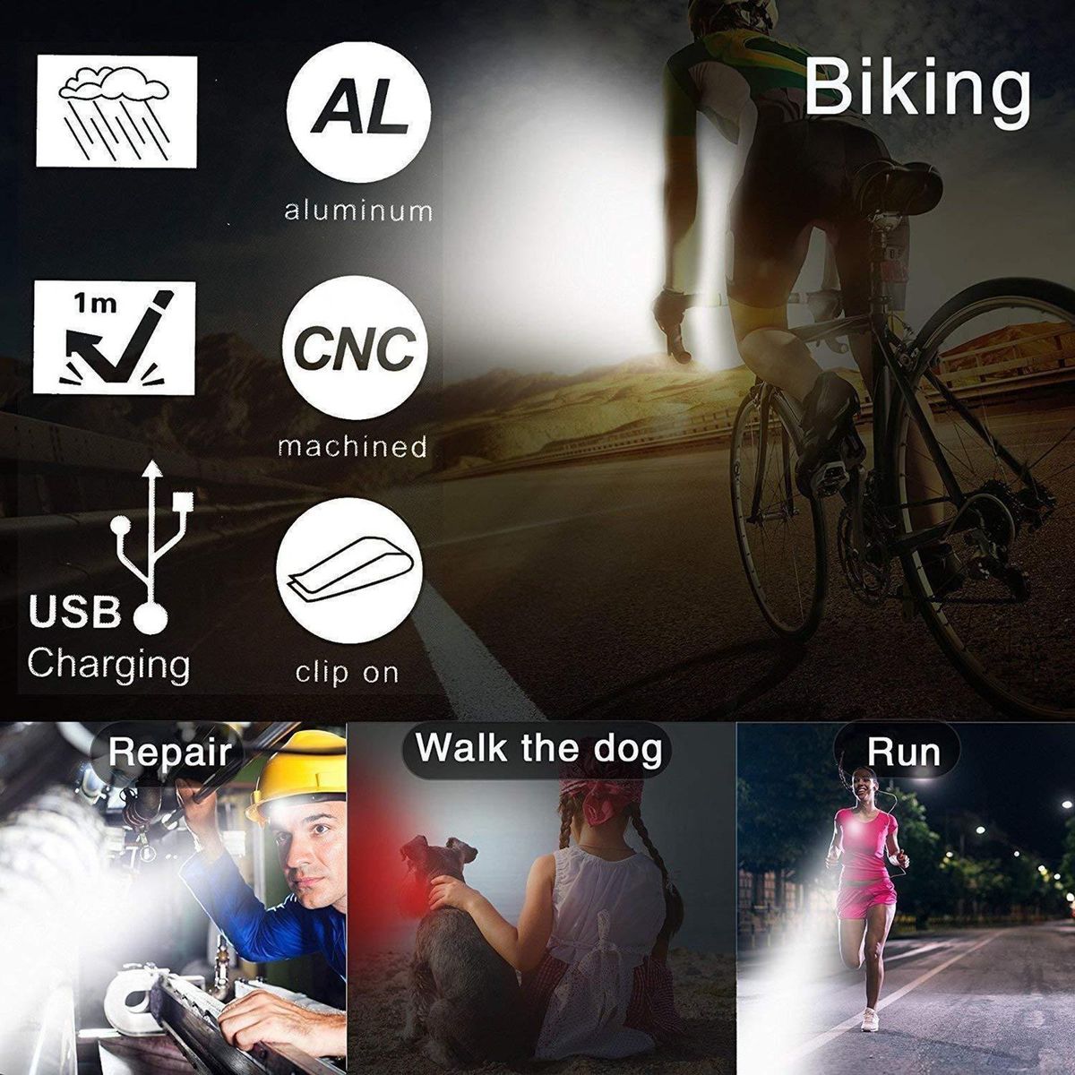 USB Rechargeable Bike Lights Set Head Tail Light Front+Tail Light