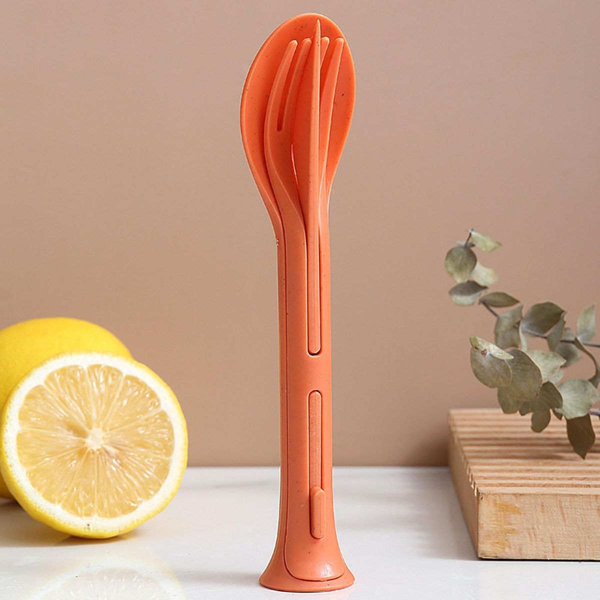 Kids Cutlery Set Portable 3-in-1 Travel Cutlery Set Japan for Home Orange